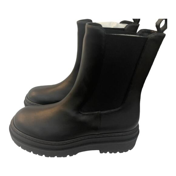 Good American Ankle Chelsea Boots Combat Lug Sole Pull On Leather Black Size 14 - Picture 4 of 10